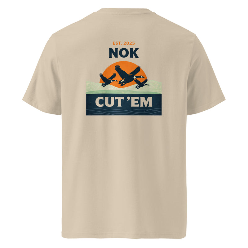NOK Cut 'Em desert tan t-shirt, back view