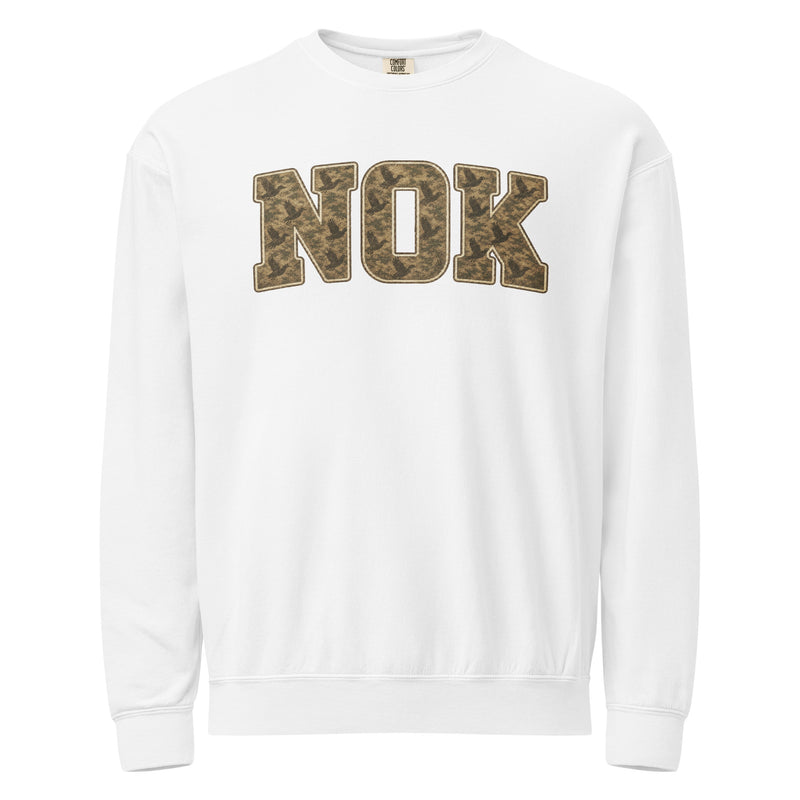 NOK Blind Date white duck camo sweatshirt, front view